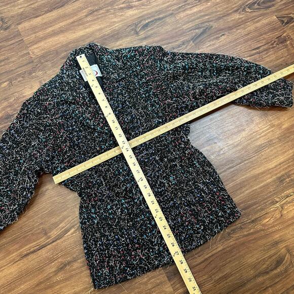 Doncaster Vintage 80s Black Textured Confetti Sweater Jacket Blazer Cardigan 4 S - Picture 9 of 10